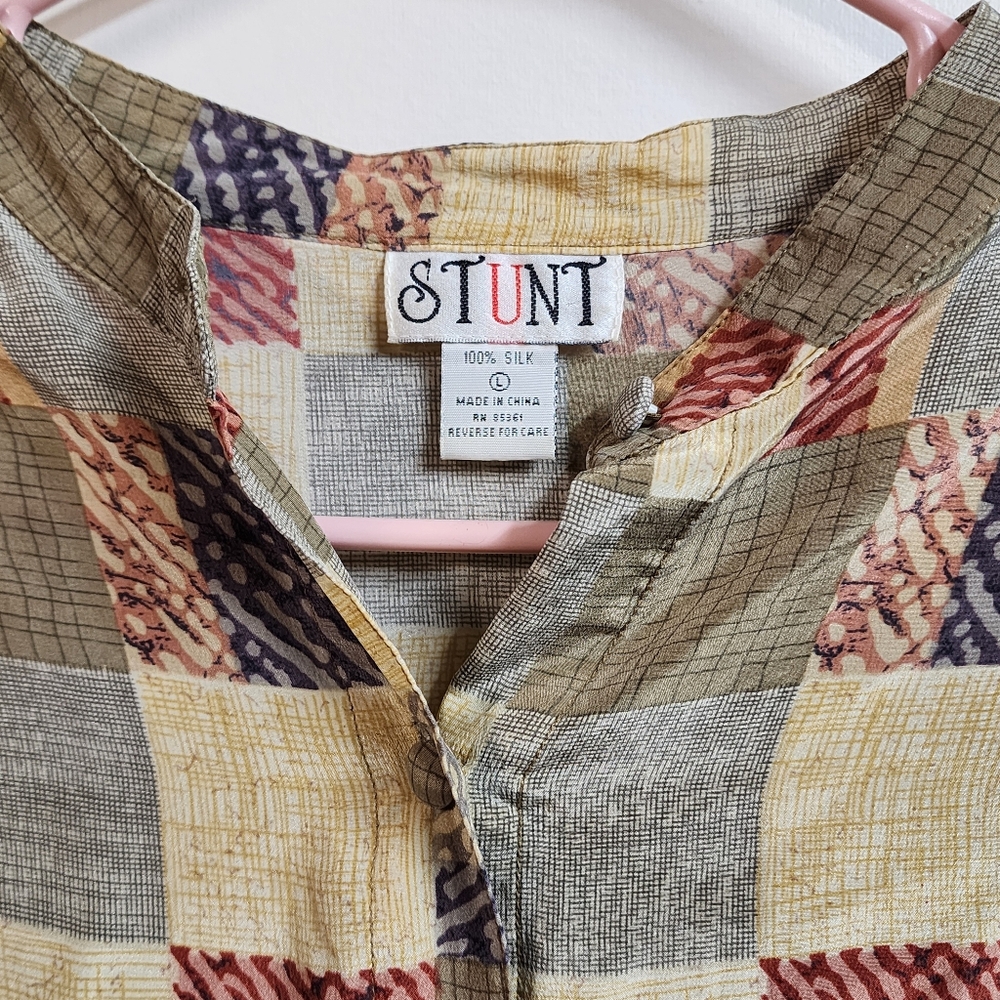 Stunt Patchwork Button Up Blouse Boho Earth Tone … - image 4